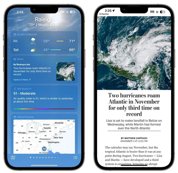 阜龙乡苹果14维修分享iPhone 14手机如何看天气时顺带看新闻 