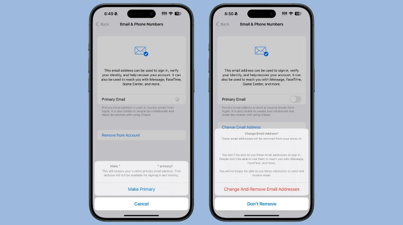 阜龙乡苹果手机维修分享苹果 iOS 18.1 支持设置“主要”邮箱地址并更改 iCloud 邮箱 
