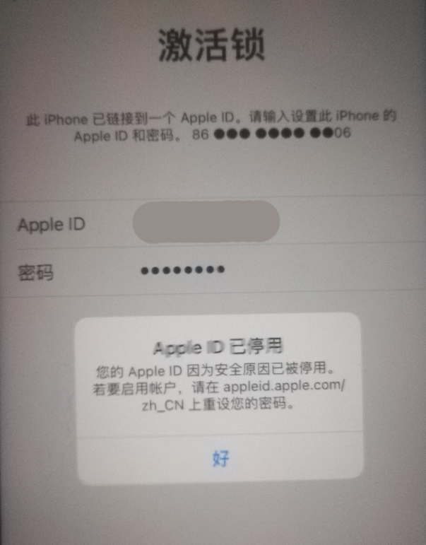 阜龙乡苹果手机维修分享iPhone 12 出现提示“Apple ID 已停用”怎么办 